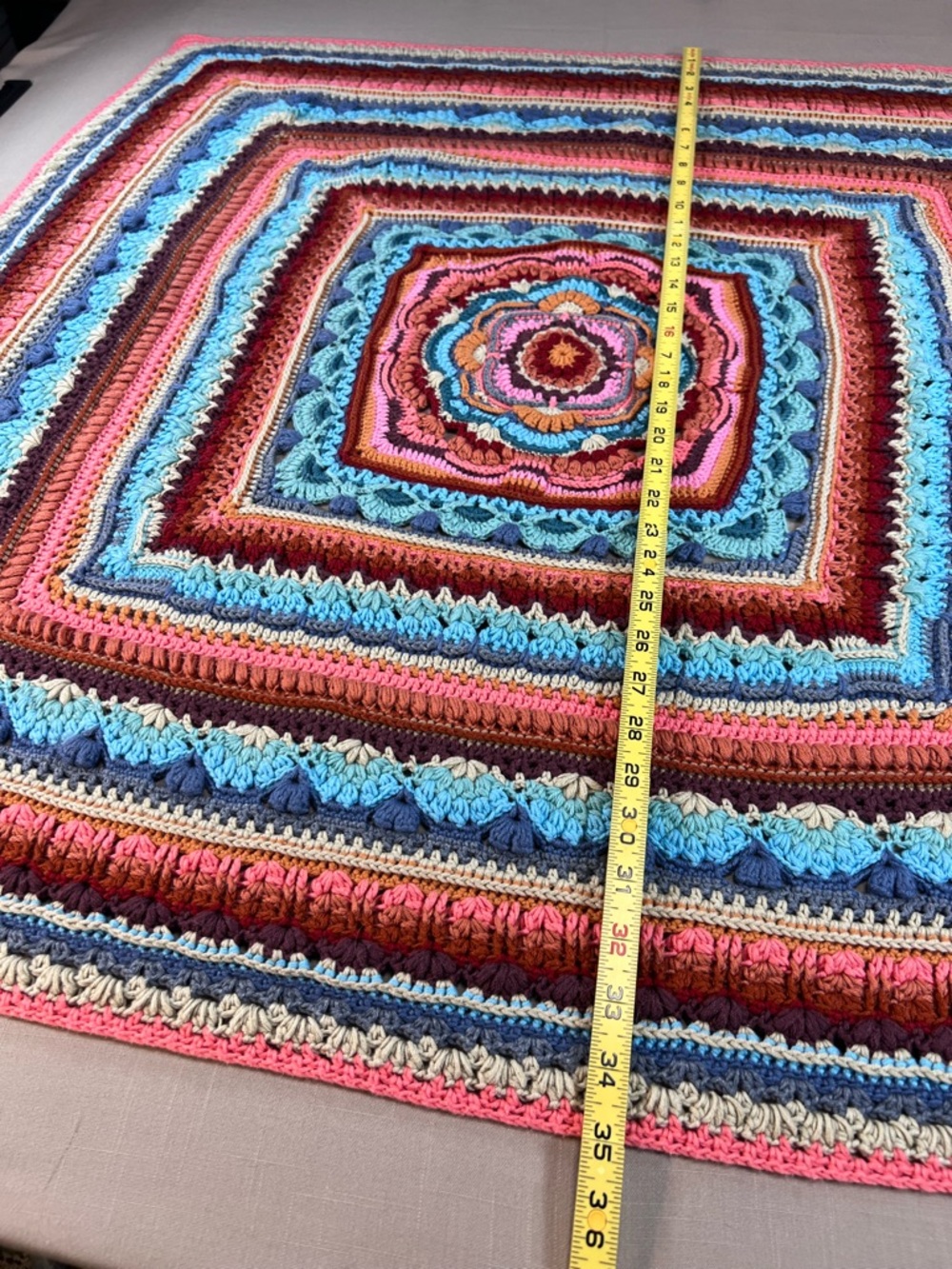 Handmade Crochet Throw Blanket Mandala Boho Multicolor 36x36 Afghan - Picture 11 of 15
